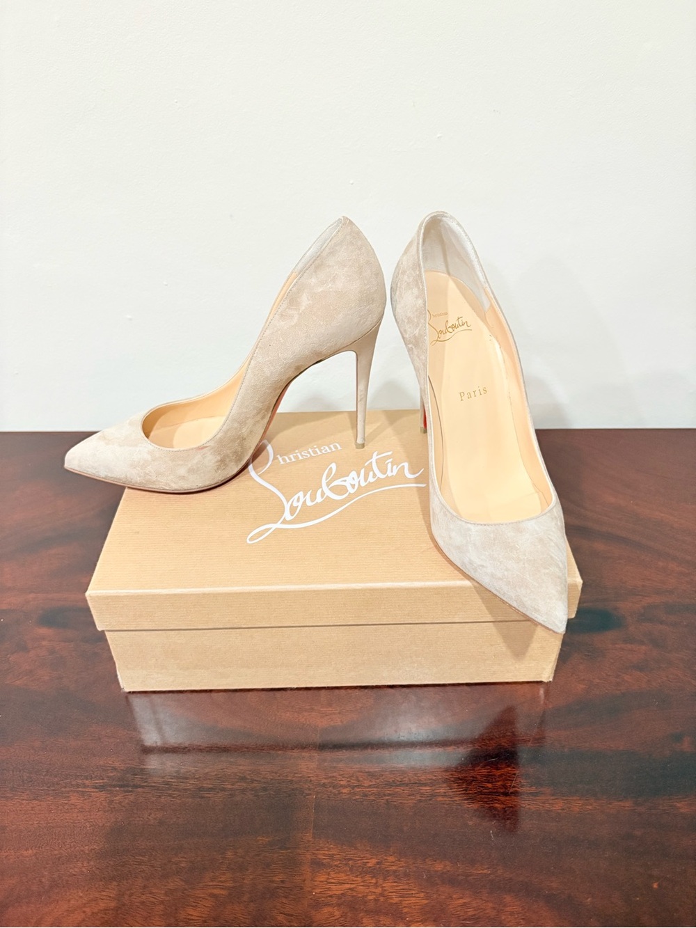 Christian Louboutin Pigalle Follies Beige Suede Pointed Toe Pump 39